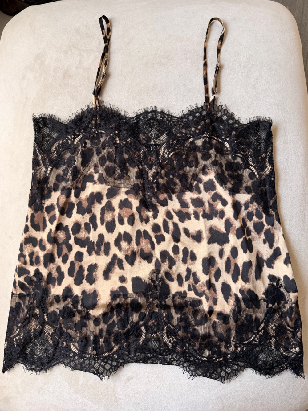 Storia Leopard Satin Lace Cami - Black & Tan